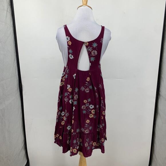 Free People Dress Womens XS Plum Floral Annka Border Slip Keyhole Back Swing - Picture 7 of 14